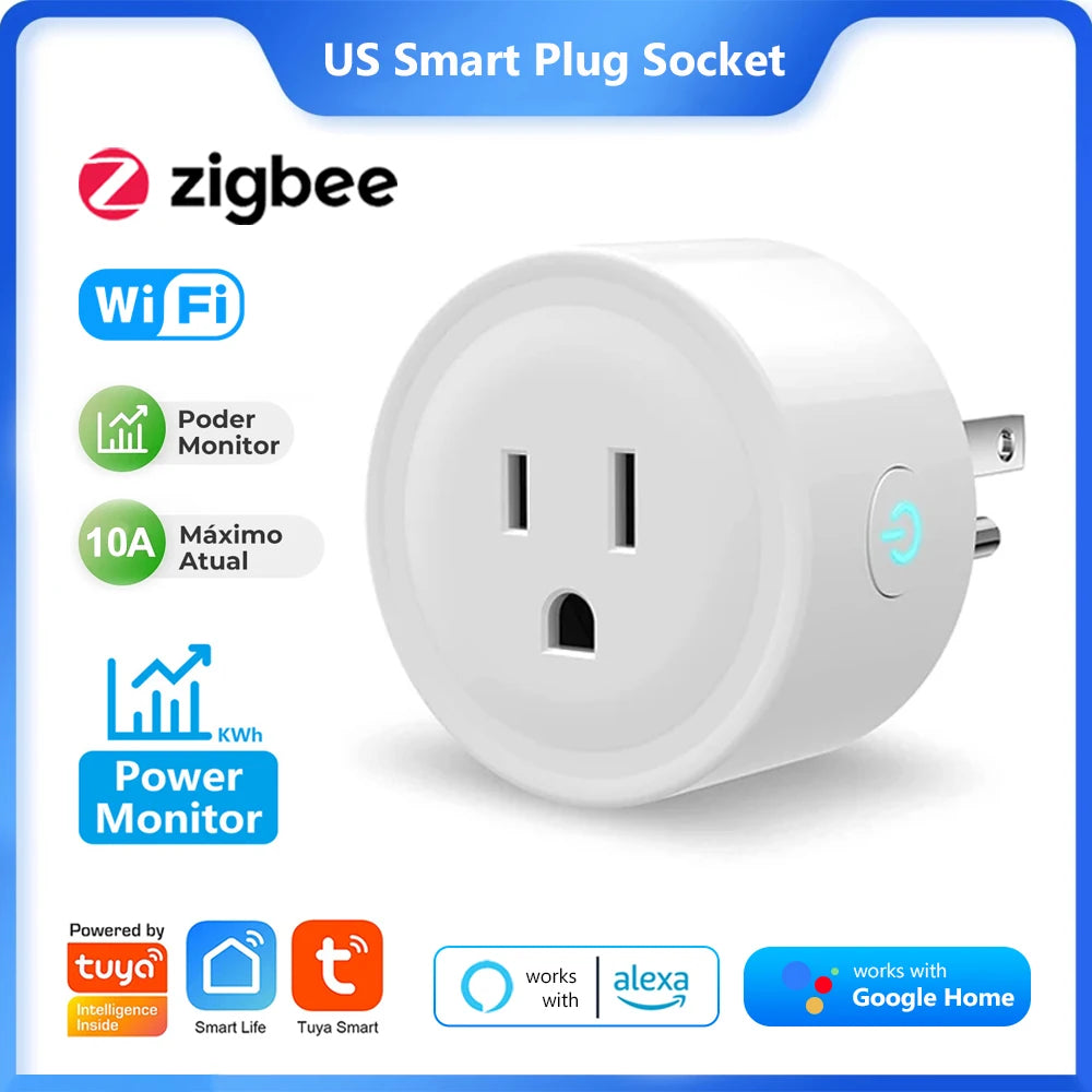 Smart WiFi Plug (Tuya, Zigbee) – Voice Control & Energy Monitor, 16A | Compatible with Alexa & Google