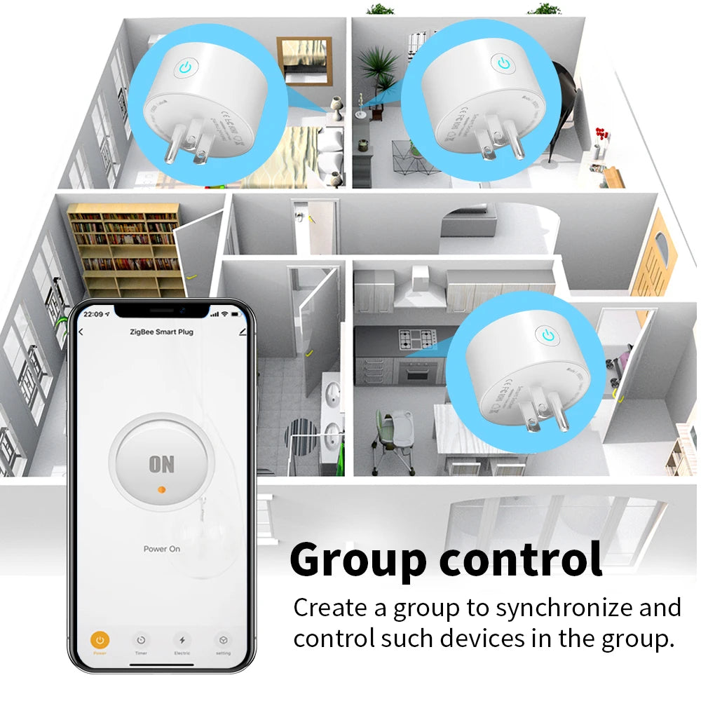 Smart WiFi Plug (Tuya, Zigbee) – Voice Control & Energy Monitor, 16A | Compatible with Alexa & Google
