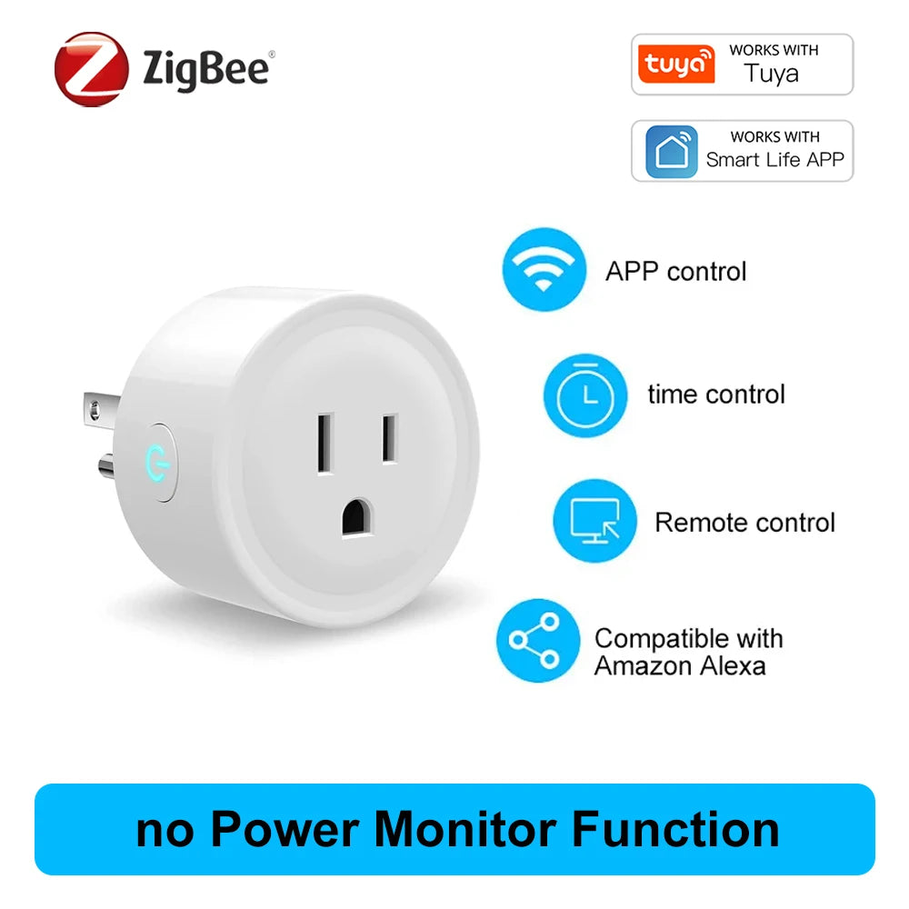Smart WiFi Plug (Tuya, Zigbee) – Voice Control & Energy Monitor, 16A | Compatible with Alexa & Google