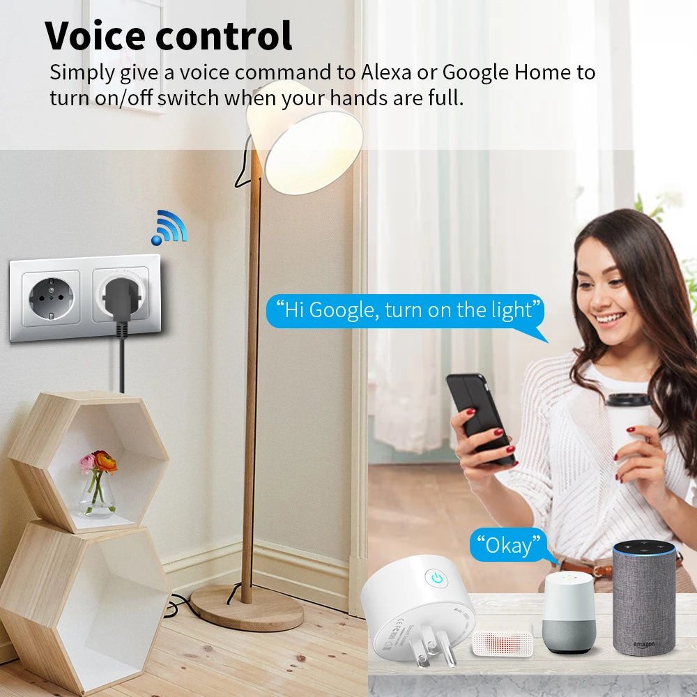 Smart WiFi Plug (Tuya, Zigbee) – Voice Control & Energy Monitor, 16A | Compatible with Alexa & Google