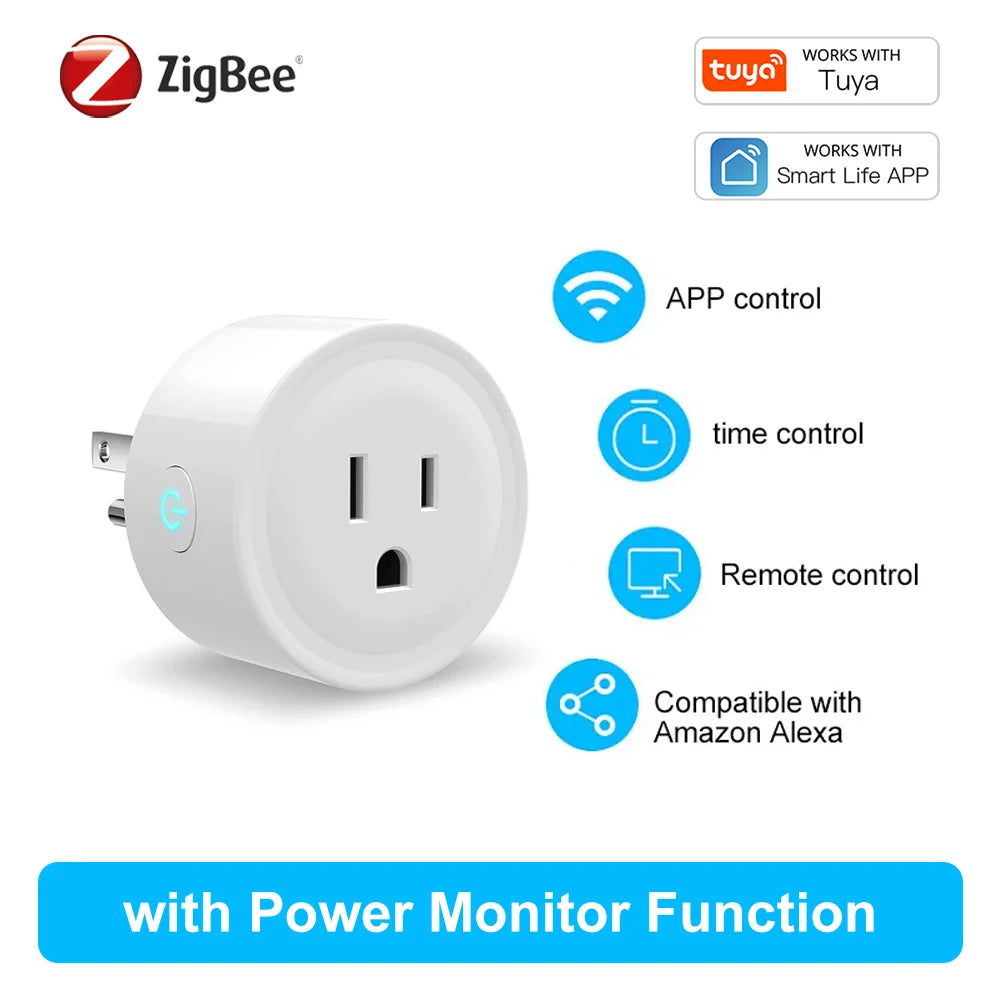 Smart WiFi Plug (Tuya, Zigbee) – Voice Control & Energy Monitor, 16A | Compatible with Alexa & Google