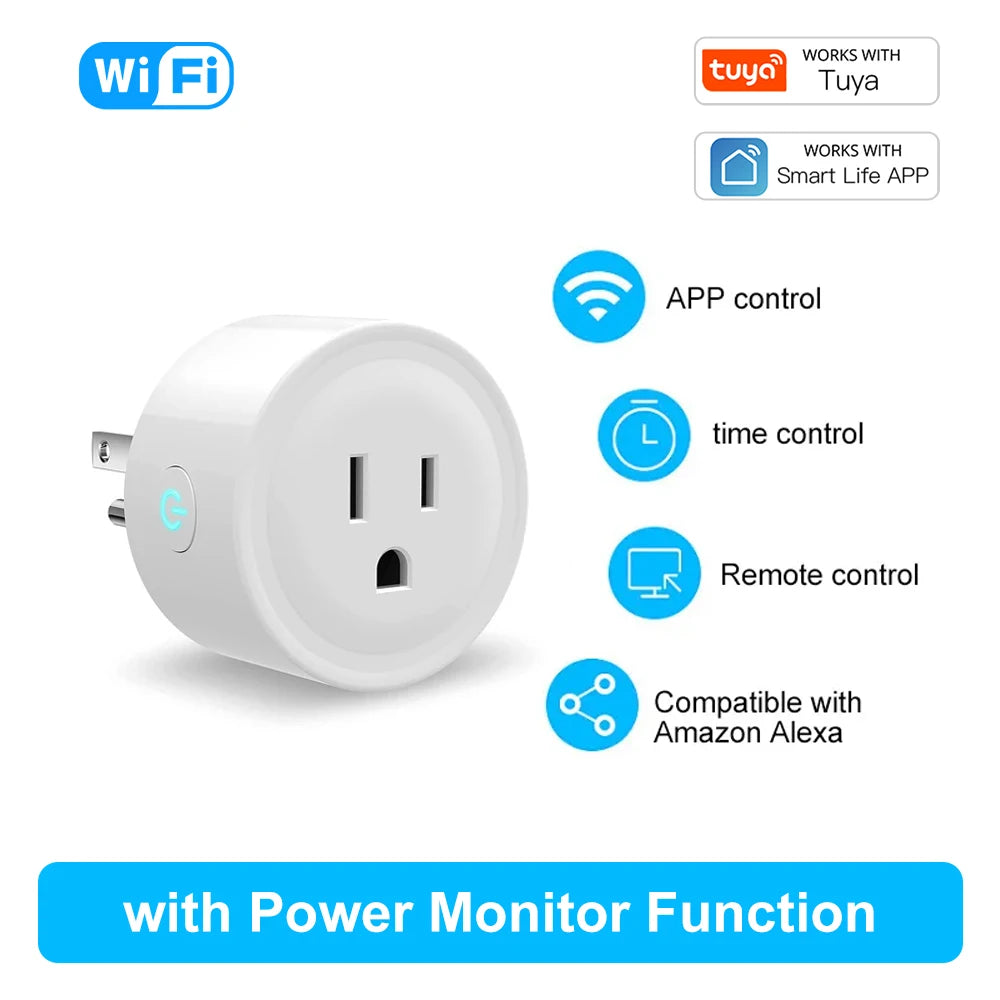 Smart WiFi Plug (Tuya, Zigbee) – Voice Control & Energy Monitor, 16A | Compatible with Alexa & Google