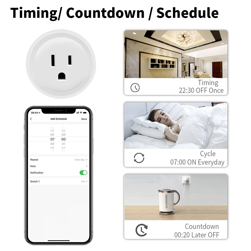 Smart WiFi Plug (Tuya, Zigbee) – Voice Control & Energy Monitor, 16A | Compatible with Alexa & Google